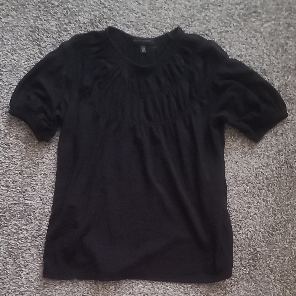 Black Ruched Blouse with Short Sleeves